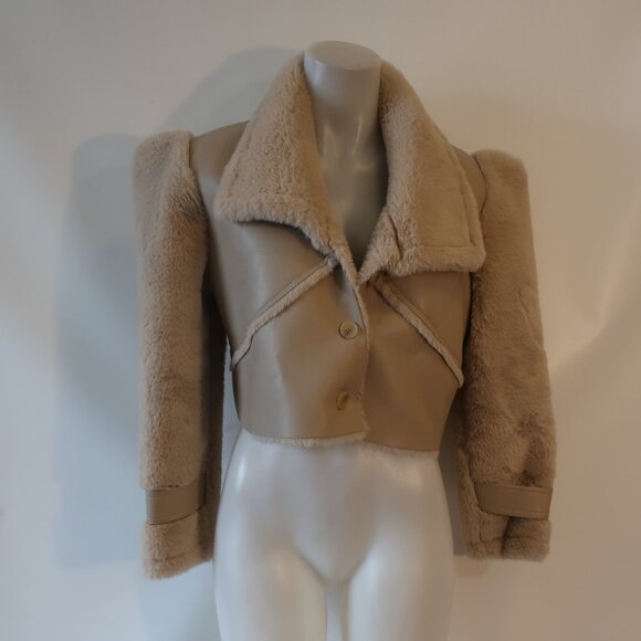 Womens Storets Beige Faux Leather Faux Fur Shearling Style Jacket Coat S/M - Picture 2 of 13